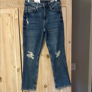 HM Blue Straight Leg Jeans with Distressed Details